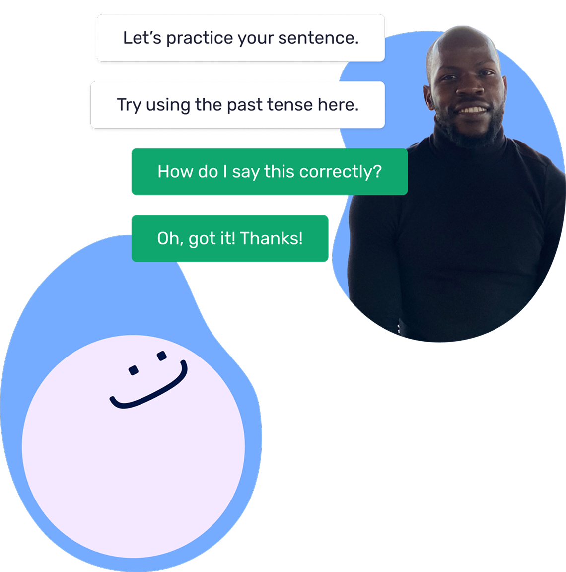 An image of an african american with text next to the image and an icon