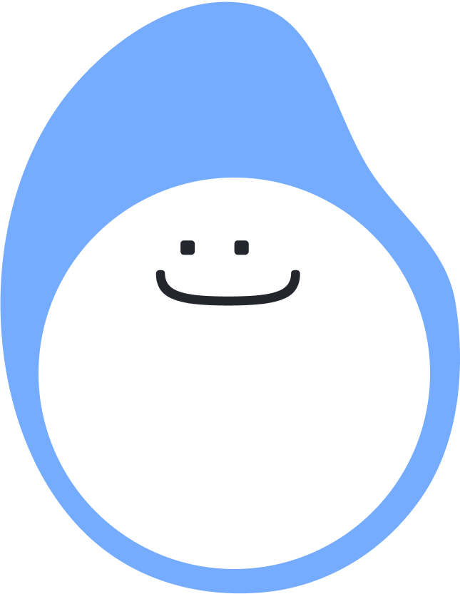 Image of a white mascot with a lightblue background